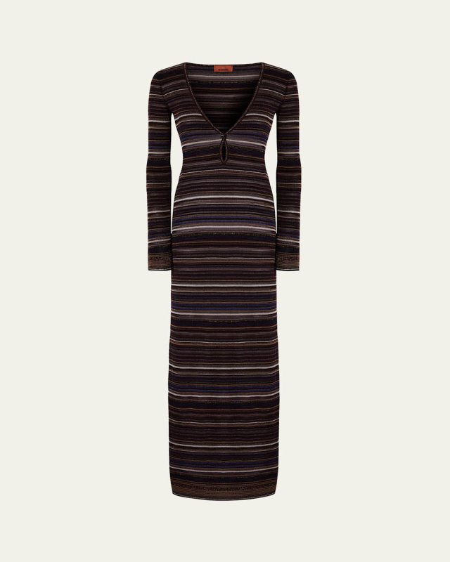 Metallic Striped Long-Sleeve Maxi Dress